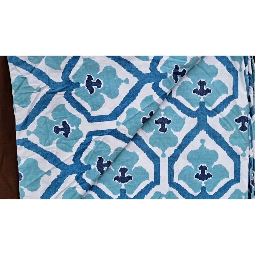 Pottery Barn Full Queen Duvet Cover Blue Medallion Pattern 100% Cotton Buttons